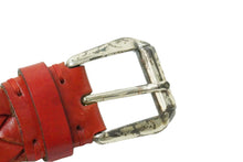 画像をギャラリービューアに読み込む, POST&amp;CO ポストアンドコー ベルト バックル ハンドメイド イタリア製 レッド レザー サイズ06 シルバー金具 良品 中古 49543