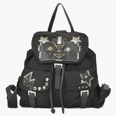 PRADA プラダ テスートナイロン ロボット リュックサック 1BZ811 サフィアーノレザー スタッズ メタルロゴプレート ブラック 美品 中古 1BZ811