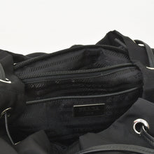 Load image into Gallery viewer, PRADA プラダ テスートナイロン ロボット バックパック リュックサック 1BZ811 サフィアーノレザー スタッズ メタリックパーツ メタルロゴプレート ブラック シルバー金具 美品 中古 1BZ811
