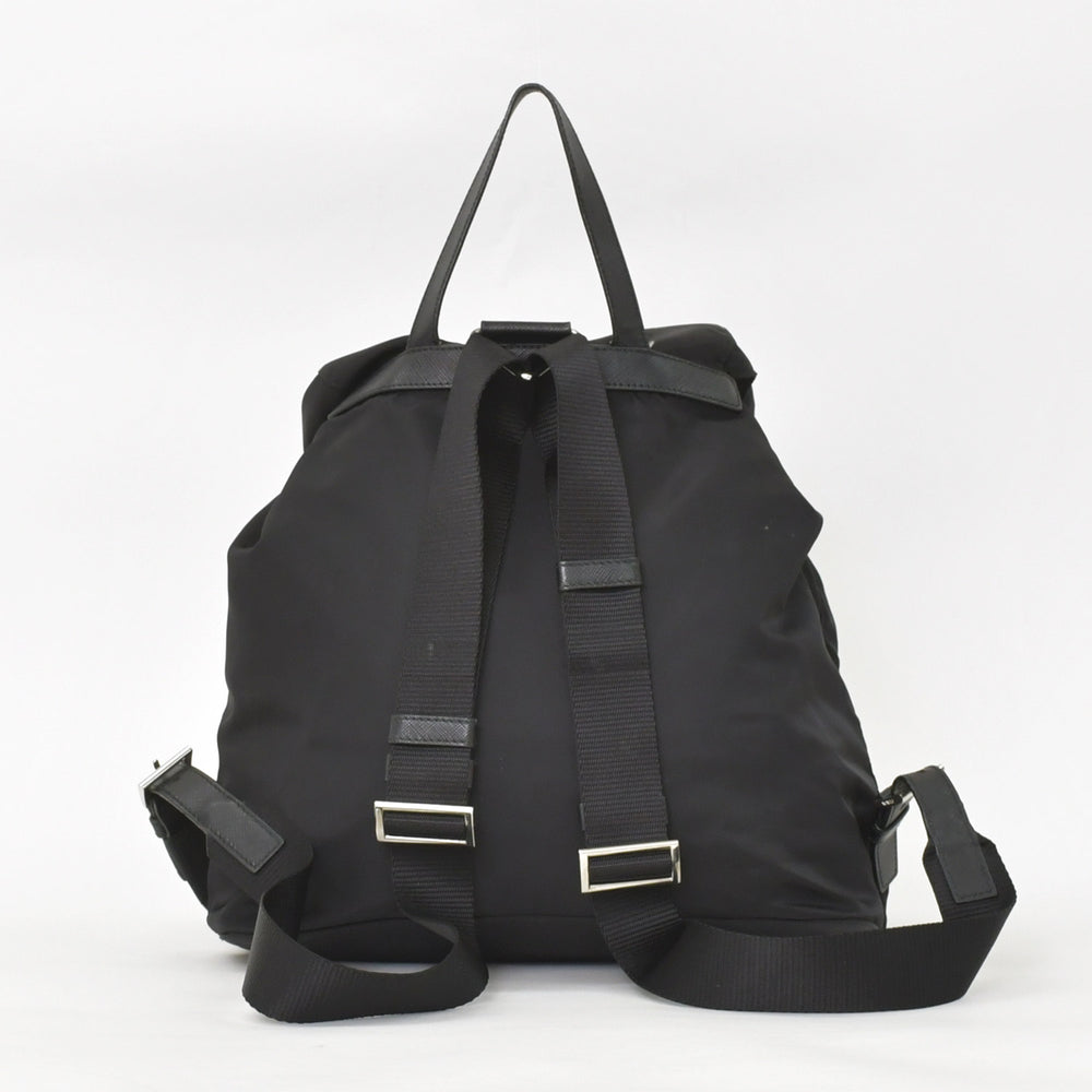 PRADA Tesuto Nylon Robot Rucksack 1BZ811 Saffiano Leather Studs Metal Logo Plate Black Good Condition Used 1BZ811