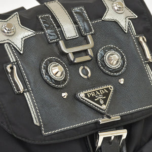 PRADA プラダ テスートナイロン ロボット リュックサック 1BZ811 サフィアーノレザー スタッズ メタルロゴプレート ブラック 美品 中古 1BZ811