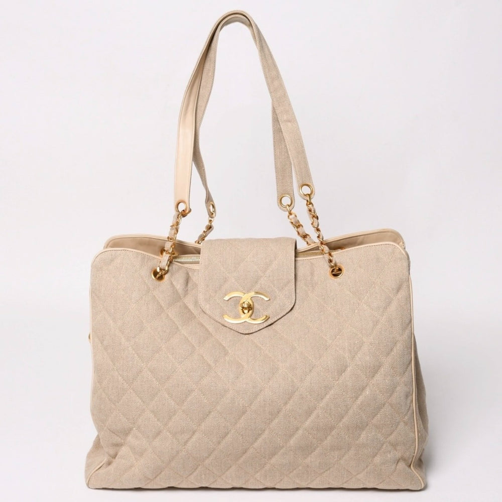 CHANEL シャネル Supermodel XL スーパーモデルXL チェーントートバッグ A01992 リネン 3番台 ココマーク ココボール ベージュ 美品 中古 4a003212