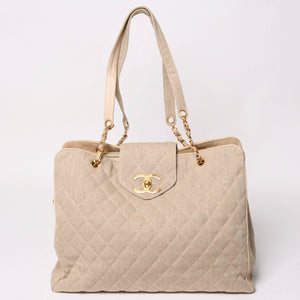 CHANEL シャネル Supermodel XL スーパーモデルXL チェーントートバッグ A01992 リネン 3番台 ココマーク ココボール ベージュ 美品 中古 4a003212