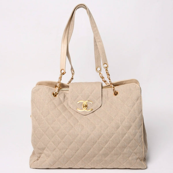 CHANEL シャネル Supermodel XL スーパーモデルXL チェーントートバッグ A01992 リネン 3番台 ココマーク ココボール ベージュ 美品 中古 4a003212