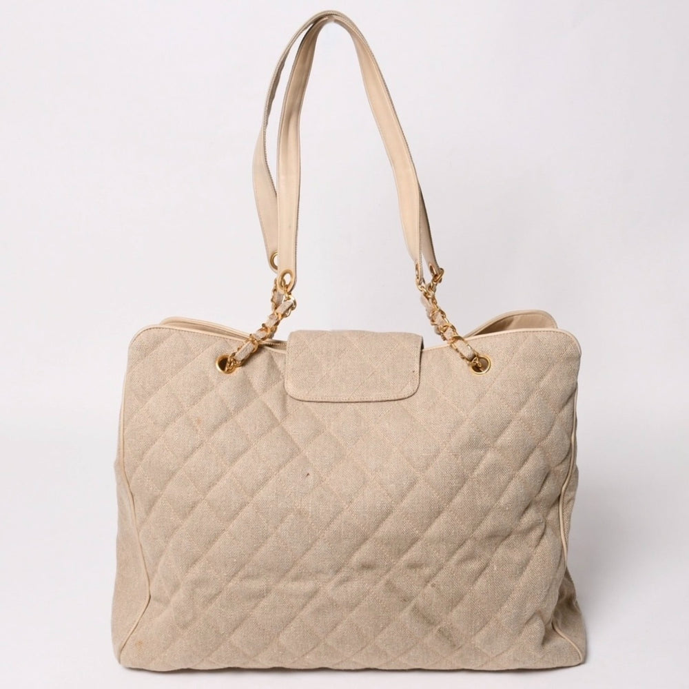 CHANEL シャネル Supermodel XL スーパーモデルXL チェーントートバッグ A01992 リネン 3番台 ココマーク ココボール ベージュ 美品 中古 4a003212