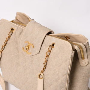 CHANEL シャネル Supermodel XL スーパーモデルXL チェーントートバッグ A01992 リネン 3番台 ココマーク ココボール ベージュ 美品 中古 4a003212