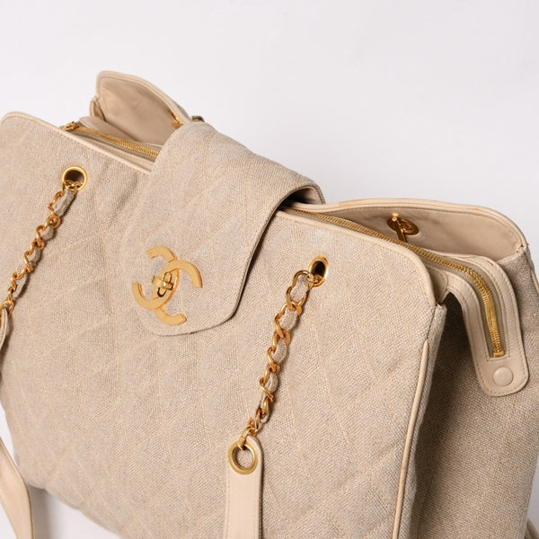 CHANEL シャネル Supermodel XL スーパーモデルXL チェーントートバッグ A01992 リネン 3番台 ココマーク ココボール ベージュ 美品 中古 4a003212