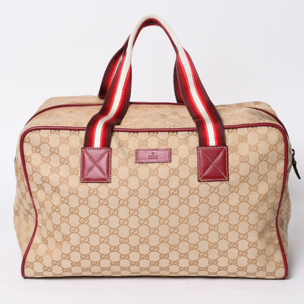 GUCCI Gucci Boston Handbag 153240 204046 GG Canvas Sherry Line Leather Brown Red Good Condition Used 4a000219