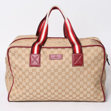 画像をギャラリービューアに読み込む, GUCCI グッチ ボストン ハンドバッグ 153240 204046 GGキャンバス シェリーライン レザー ブラウン レッド 美品 中古 4a000219
