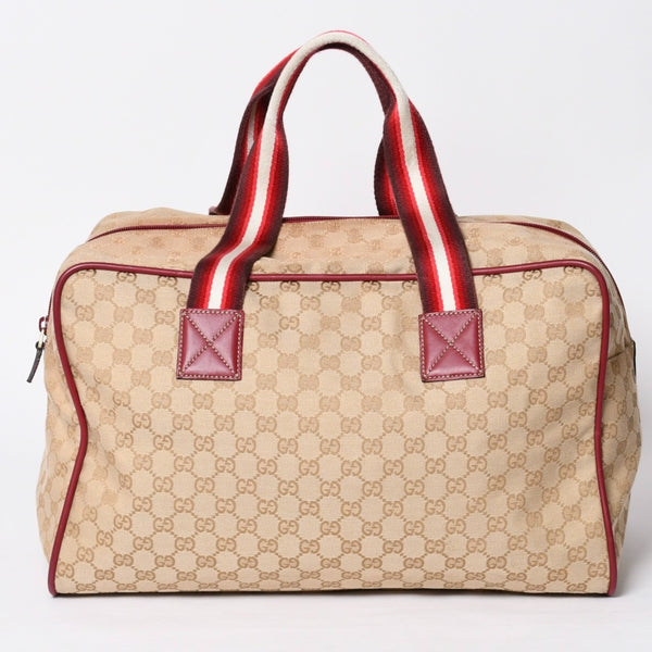 GUCCI Gucci Boston Handbag 153240 204046 GG Canvas Sherry Line Leather Brown Red Good Condition Used 4a000219