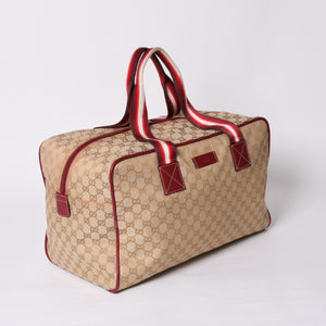 GUCCI Gucci Boston Handbag 153240 204046 GG Canvas Sherry Line Leather Brown Red Good Condition Used 4a000219
