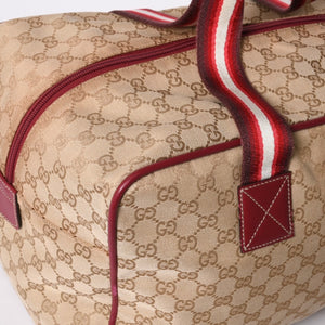 GUCCI Gucci Boston Handbag 153240 204046 GG Canvas Sherry Line Leather Brown Red Good Condition Used 4a000219