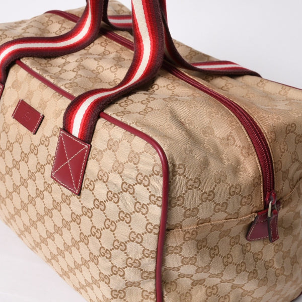 GUCCI Gucci Boston Handbag 153240 204046 GG Canvas Sherry Line Leather Brown Red Good Condition Used 4a000219