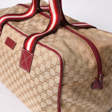 画像をギャラリービューアに読み込む, GUCCI グッチ ボストン ハンドバッグ 153240 204046 GGキャンバス シェリーライン レザー ブラウン レッド 美品 中古 4a000219