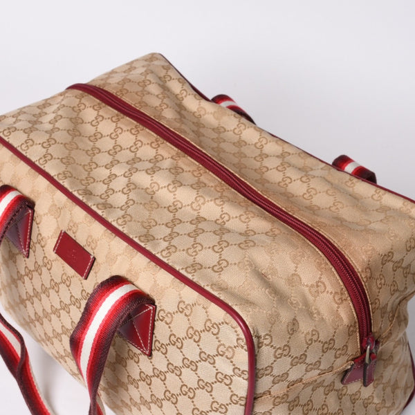 GUCCI Gucci Boston Handbag 153240 204046 GG Canvas Sherry Line Leather Brown Red Good Condition Used 4a000219