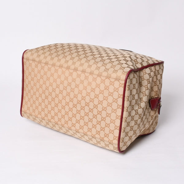 GUCCI Gucci Boston Handbag 153240 204046 GG Canvas Sherry Line Leather Brown Red Good Condition Used 4a000219