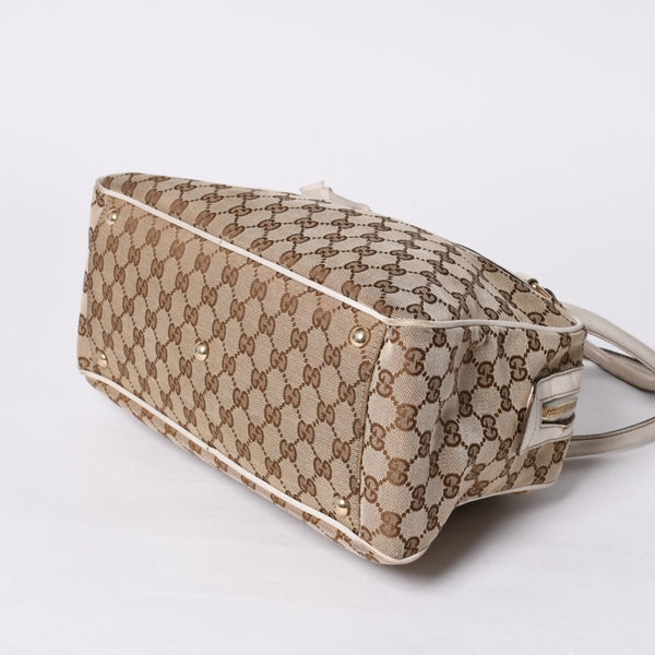 GUUCI グッチ GGキャンバス Shoulder Bag ショルダーバッグ 189826 ベージュ ホワイト 美品 中古 4a000396