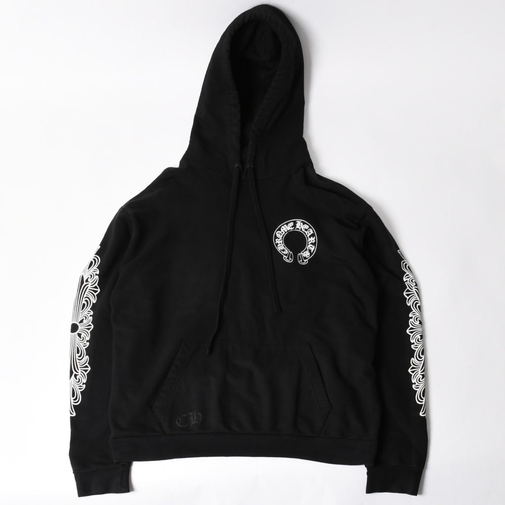 CHROME HEARTS Pullover Hoodie Parka Size L Floral Cross Horseshoe Black Good Condition Used 4a005382