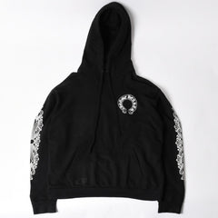 CHROME HEARTS クロムハーツ プルオーバーフーディー パーカー サイズL フローラルクロス ホースシュー ブラック 美品 中古 4a005382