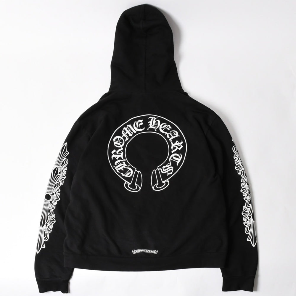 CHROME HEARTS Pullover Hoodie Parka Size L Floral Cross Horseshoe Black Good Condition Used 4a005382
