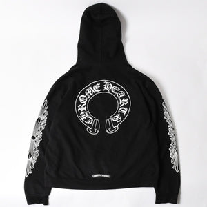 CHROME HEARTS クロムハーツ プルオーバーフーディー パーカー サイズL フローラルクロス ホースシュー ブラック 美品 中古 4a005382