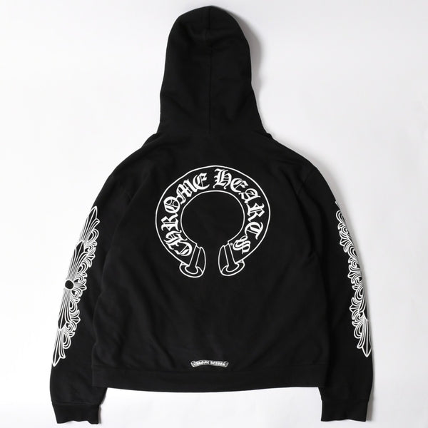 CHROME HEARTS クロムハーツ プルオーバーフーディー パーカー サイズL フローラルクロス ホースシュー ブラック 美品 中古 4a005382