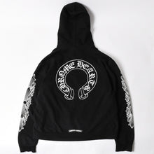 画像をギャラリービューアに読み込む, CHROME HEARTS クロムハーツ プルオーバーフーディー パーカー サイズL フローラルクロス ホースシュー ブラック 美品 中古 4a005382