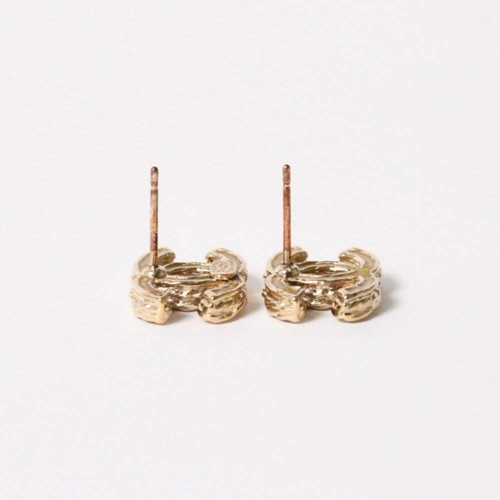 CHANEL Coco Mark Earrings Weight Approx. 3.38g A13C Engraved GP Metal Rhinestone Clear Gold For Both Ears Good Condition Used 4a005146
