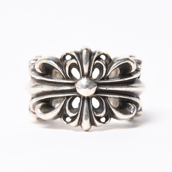 極美品 CHROME HEARTS クロムハーツ DOUBLE FLORAL CROSS ダブルフローラルクロス リング 重量約16.77g サイズ15.5号 中古 4a007257