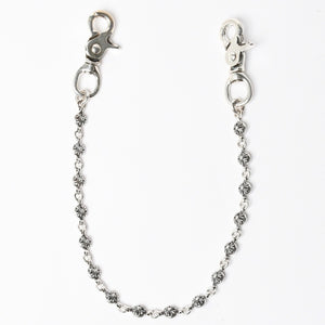 新品未使用 CHROME HEARTS クロムハーツ クロスボール ショート ウォレットチェーン 2クリップ 16ボール 127.1g シルバー925 中古 4a007345