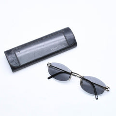 極美品 CARTIER カルティエ リムレス オーバルサングラス 2762766 2Cモチーフ ブラック アクセアリー シルバー金具 中古 4a006948