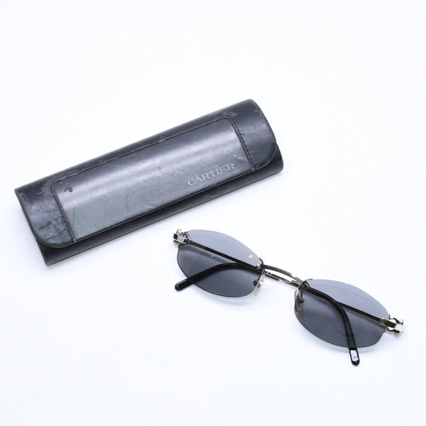 極美品 CARTIER カルティエ リムレス オーバルサングラス 2762766 2Cモチーフ ブラック アクセアリー シルバー金具 中古 4a006948