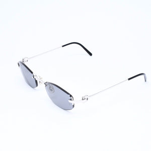 極美品 CARTIER カルティエ リムレス オーバルサングラス 2762766 2Cモチーフ ブラック アクセアリー シルバー金具 中古 4a006948