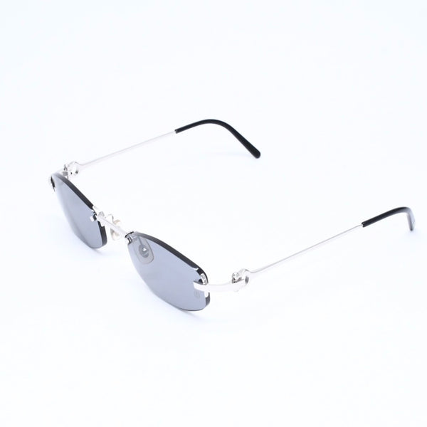 極美品 CARTIER カルティエ リムレス オーバルサングラス 2762766 2Cモチーフ ブラック アクセアリー シルバー金具 中古 4a006948