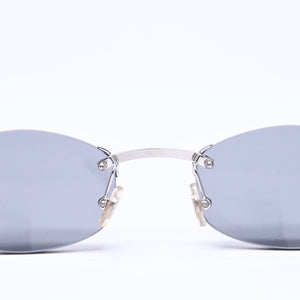 極美品 CARTIER カルティエ リムレス オーバルサングラス 2762766 2Cモチーフ ブラック アクセアリー シルバー金具 中古 4a006948