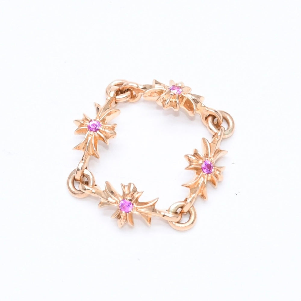 極美品 CHROME HEARTS クロムハーツ 22K タイニーE CHプラス リング 重量約4.12g サイズ9号 パヴェピンクサファイヤ ミニクロス 中古 4a007361