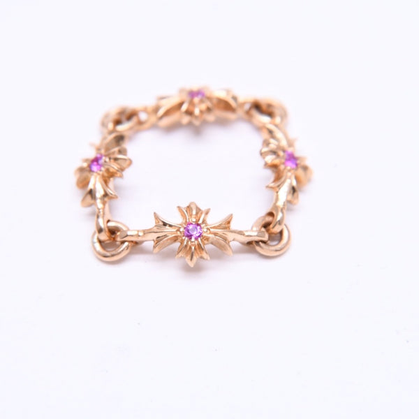 極美品 CHROME HEARTS クロムハーツ 22K タイニーE CHプラス リング 重量約4.12g サイズ9号 パヴェピンクサファイヤ ミニクロス 中古 4a007361