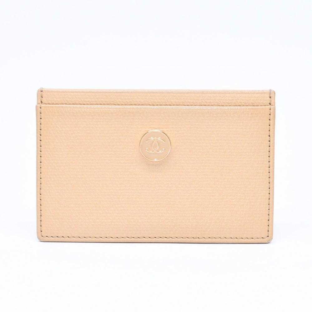 CHANEL シャネル カードケース 10番台 ココマーク ボタン キャビアスキン ベージュ ゴールド金具 美品 中古 4a007122