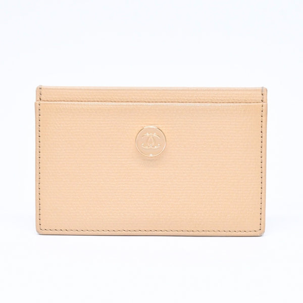CHANEL シャネル カードケース 10番台 ココマーク ボタン キャビアスキン ベージュ ゴールド金具 美品 中古 4a007122