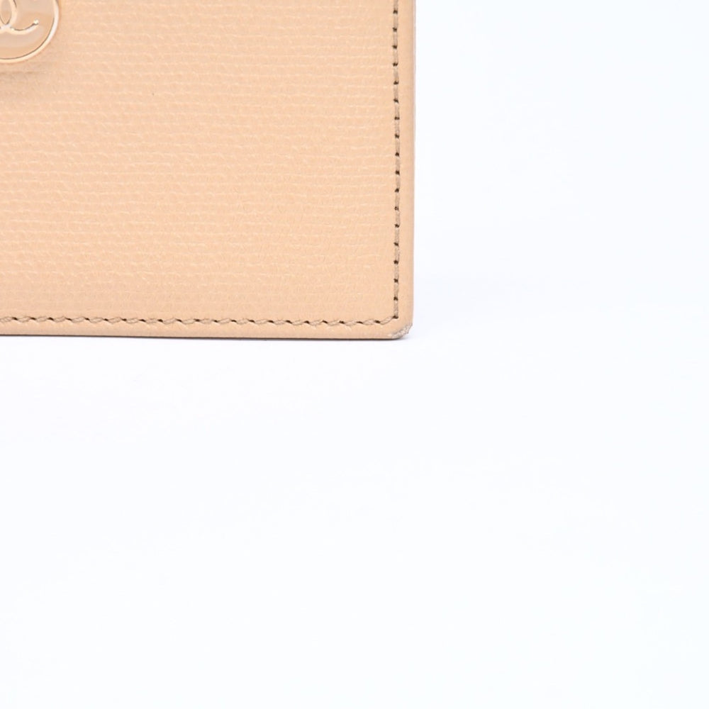 CHANEL シャネル カードケース 10番台 ココマーク ボタン キャビアスキン ベージュ ゴールド金具 美品 中古 4a007122