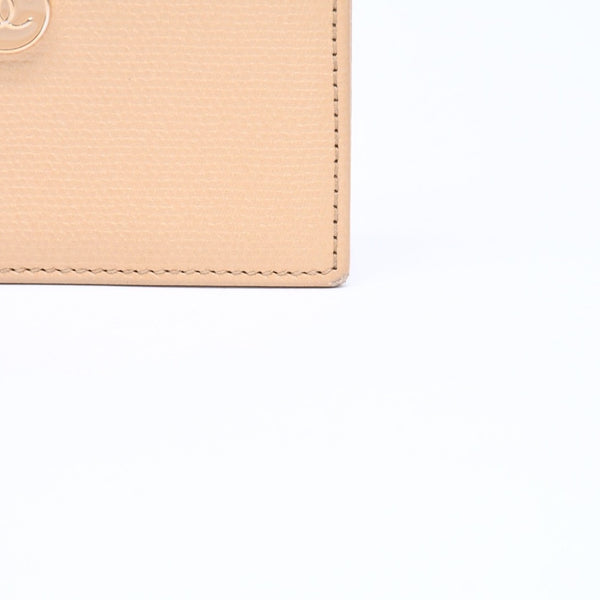 CHANEL シャネル カードケース 10番台 ココマーク ボタン キャビアスキン ベージュ ゴールド金具 美品 中古 4a007122