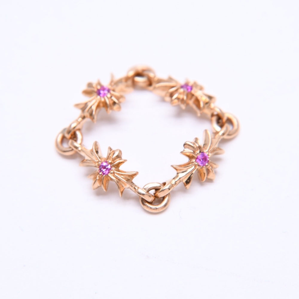 極美品 CHROME HEARTS クロムハーツ 22K タイニーE CHプラス リング 重量約4.12g サイズ9号 パヴェピンクサファイヤ ミニクロス 中古 4a007361