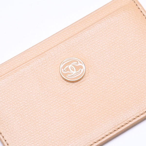 CHANEL シャネル カードケース 10番台 ココマーク ボタン キャビアスキン ベージュ ゴールド金具 美品 中古 4a007122