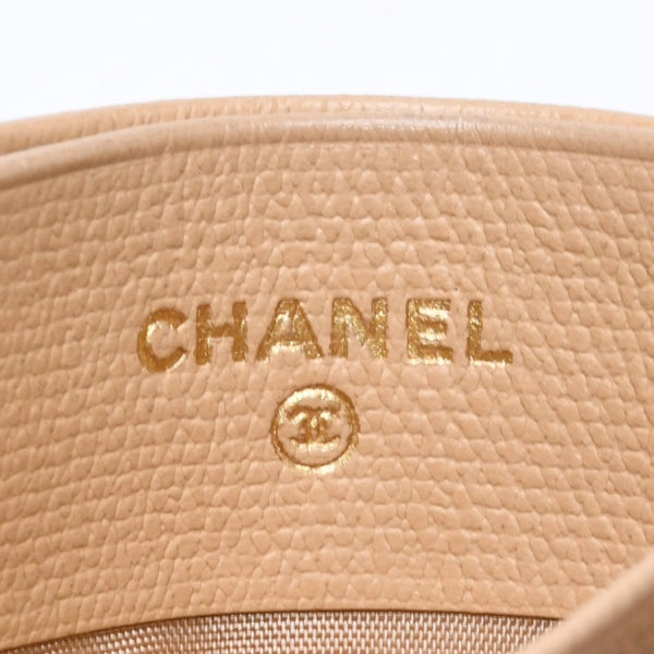 CHANEL シャネル カードケース 10番台 ココマーク ボタン キャビアスキン ベージュ ゴールド金具 美品 中古 4a007122