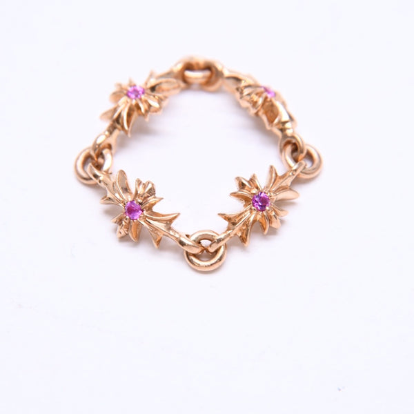 極美品 CHROME HEARTS クロムハーツ 22K タイニーE CHプラス リング 重量約4.12g サイズ9号 パヴェピンクサファイヤ ミニクロス 中古 4a007361
