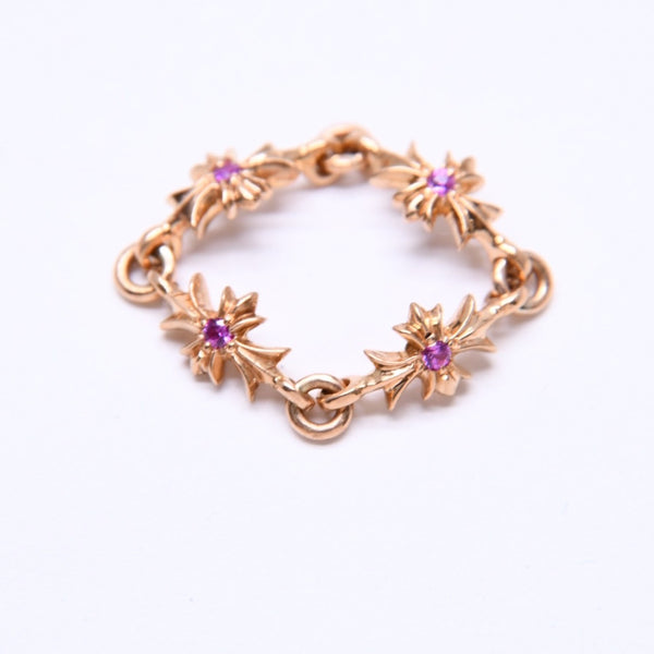 極美品 CHROME HEARTS クロムハーツ 22K タイニーE CHプラス リング 重量約4.12g サイズ9号 パヴェピンクサファイヤ ミニクロス 中古 4a007361