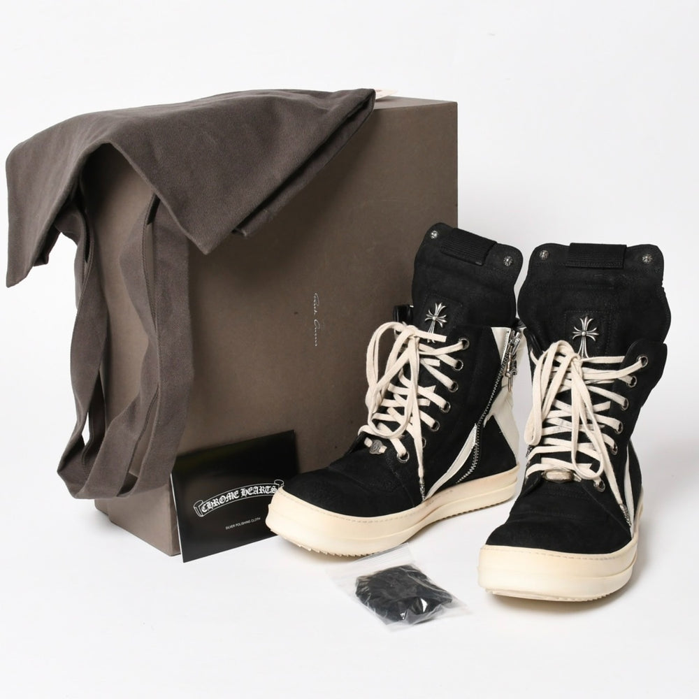 Rick Owens リックオウエンス × CHROME HEARTS クロムハーツ ジオバスケット スニーカー サイズ44 ブラック ホワイト 美品 中古 4a005116