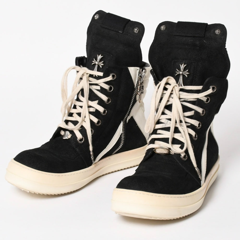 Rick Owens リックオウエンス × CHROME HEARTS クロムハーツ ジオバスケット スニーカー サイズ44 ブラック ホワイト 美品 中古 4a005116
