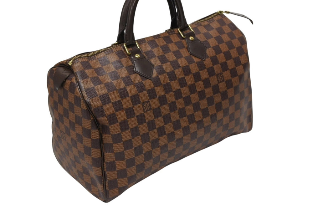 Very Good Condition LOUIS VUITTON Speedy 35 Handbag N41363 Damier Canvas Brown Gold Hardware Used 4b011629