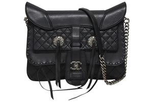 極美品 CHANEL シャネル Paris-Dallas フリンジ フラップ サドルバッグ キルティング 2014年 19番台 カーフスキン ブラック 4b011468